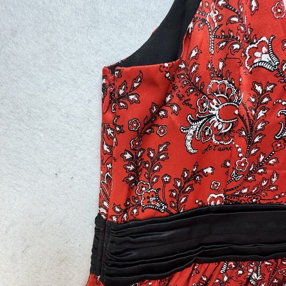 Cinq A Sept Womens Silk Floral Lace Trim Midi Dress Red Black Size XS 0 Elegant - Picture 11 of 14